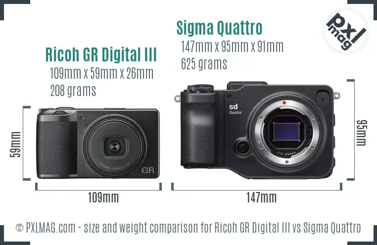 Ricoh GR Digital III vs Sigma Quattro size comparison