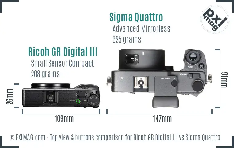 Ricoh GR Digital III vs Sigma Quattro top view buttons comparison