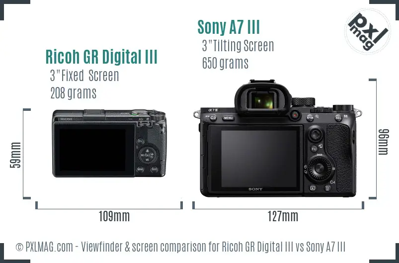 Ricoh GR Digital III vs Sony A7 III Screen and Viewfinder comparison
