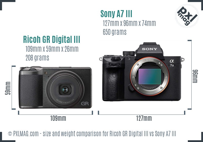 Ricoh GR Digital III vs Sony A7 III size comparison