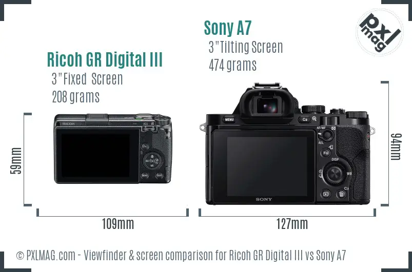 Ricoh GR Digital III vs Sony A7 Screen and Viewfinder comparison