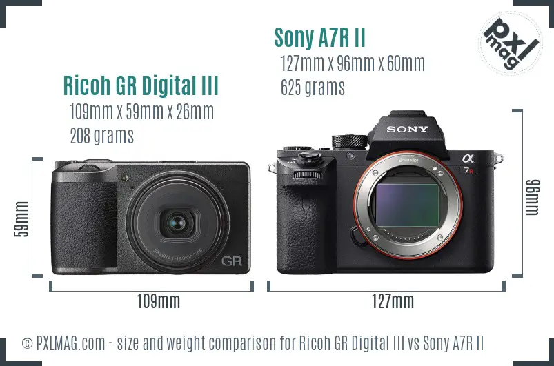 Ricoh GR Digital III vs Sony A7R II size comparison