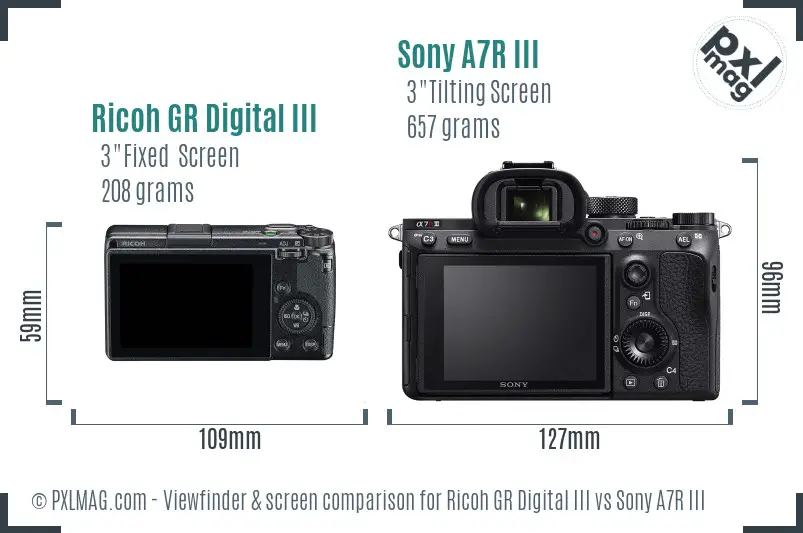 Ricoh GR Digital III vs Sony A7R III Screen and Viewfinder comparison