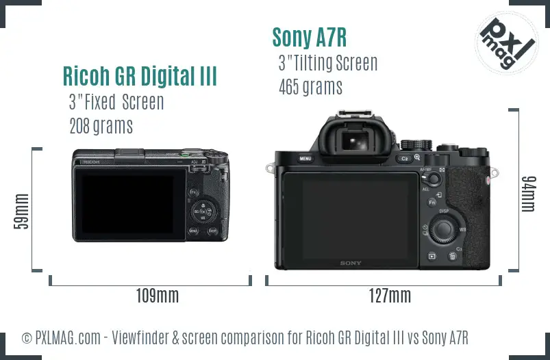 Ricoh GR Digital III vs Sony A7R Screen and Viewfinder comparison