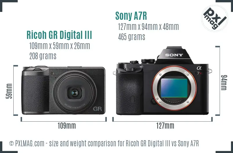 Ricoh GR Digital III vs Sony A7R size comparison