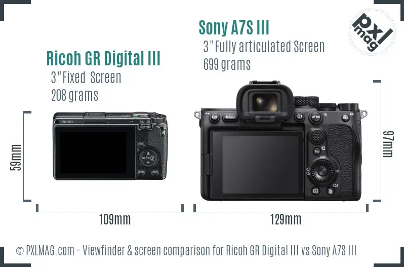 Ricoh GR Digital III vs Sony A7S III Screen and Viewfinder comparison