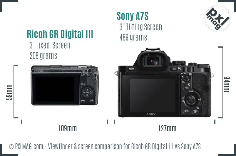 Ricoh GR Digital III vs Sony A7S Screen and Viewfinder comparison