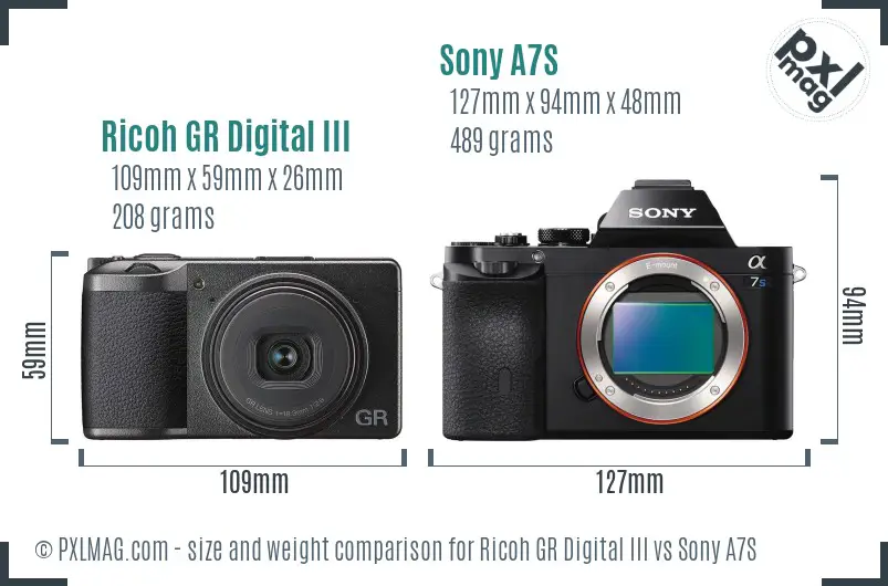 Ricoh GR Digital III vs Sony A7S size comparison