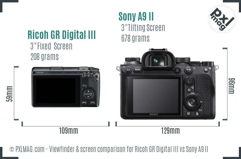 Ricoh GR Digital III vs Sony A9 II Screen and Viewfinder comparison