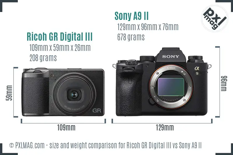 Ricoh GR Digital III vs Sony A9 II size comparison