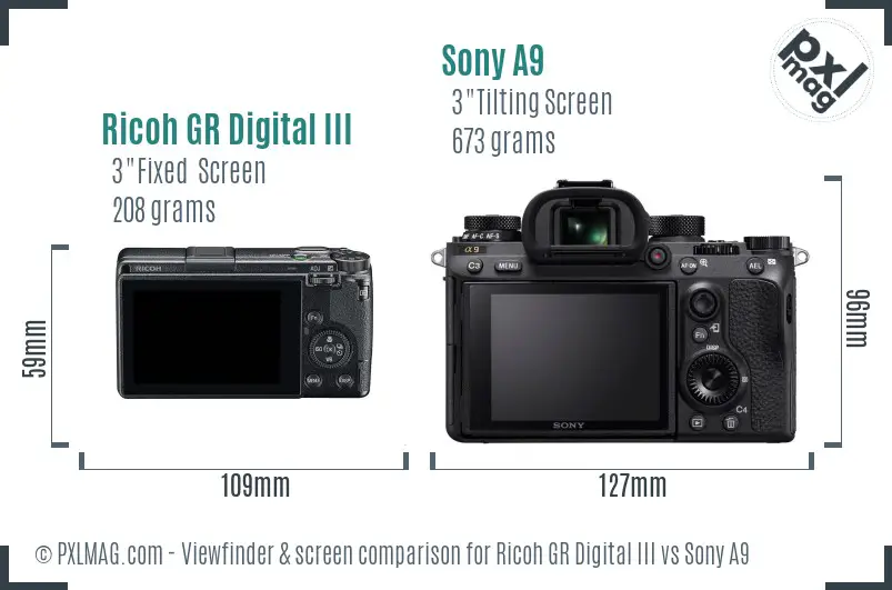 Ricoh GR Digital III vs Sony A9 Screen and Viewfinder comparison