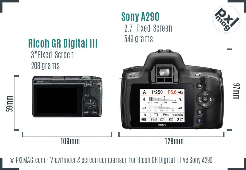 Ricoh GR Digital III vs Sony A290 Screen and Viewfinder comparison