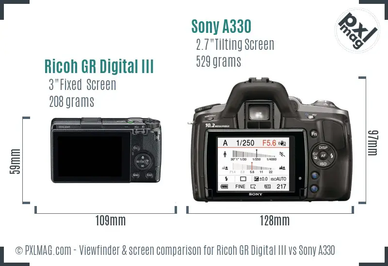 Ricoh GR Digital III vs Sony A330 Screen and Viewfinder comparison