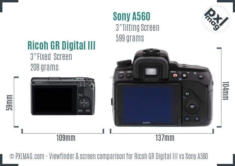 Ricoh GR Digital III vs Sony A560 Screen and Viewfinder comparison