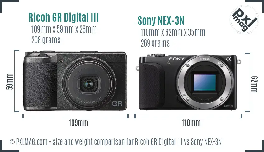 Ricoh GR Digital III vs Sony NEX-3N size comparison