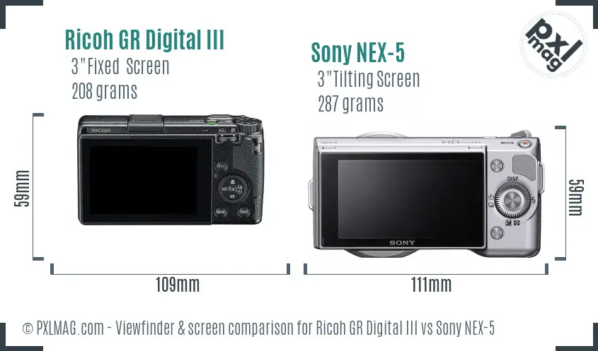 Ricoh GR Digital III vs Sony NEX-5 Screen and Viewfinder comparison