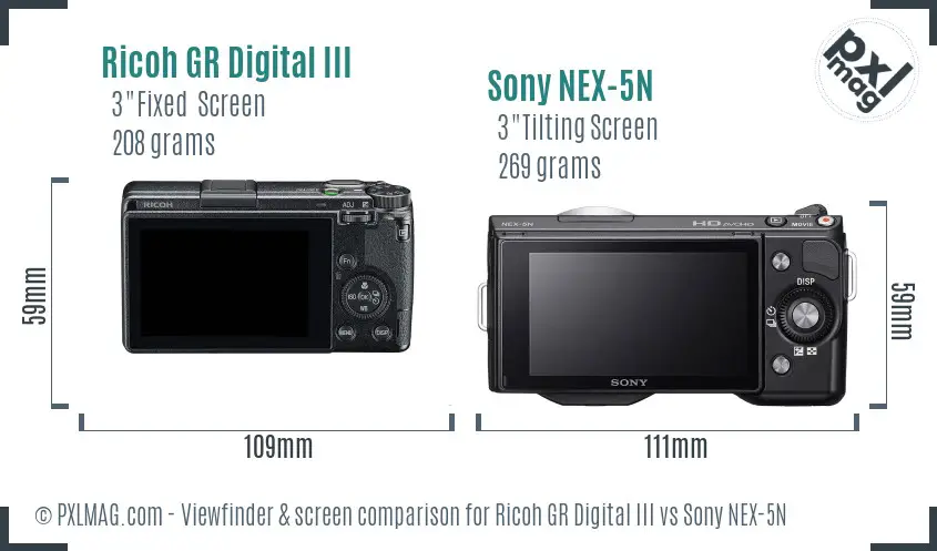 Ricoh GR Digital III vs Sony NEX-5N Screen and Viewfinder comparison