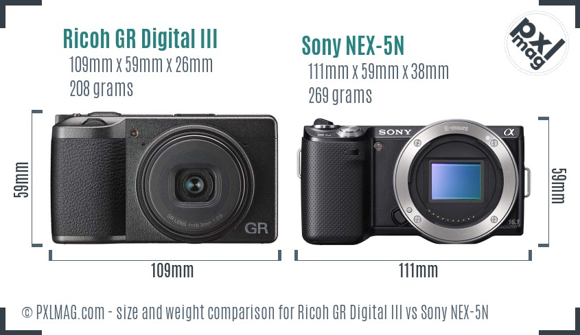 Ricoh GR Digital III vs Sony NEX-5N size comparison