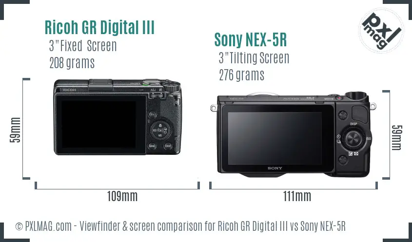 Ricoh GR Digital III vs Sony NEX-5R Screen and Viewfinder comparison