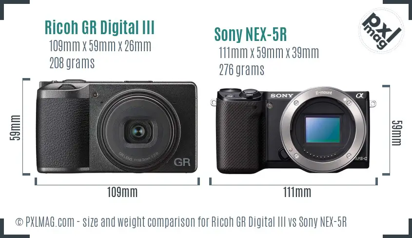 Ricoh GR Digital III vs Sony NEX-5R size comparison