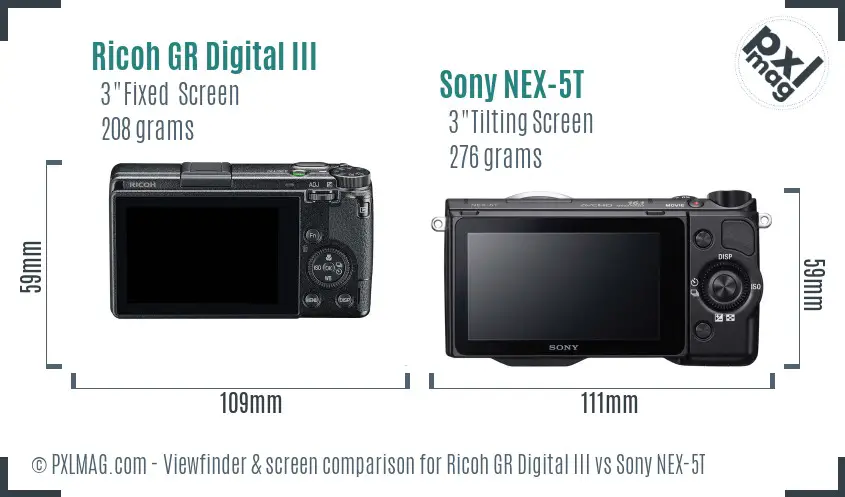 Ricoh GR Digital III vs Sony NEX-5T Screen and Viewfinder comparison