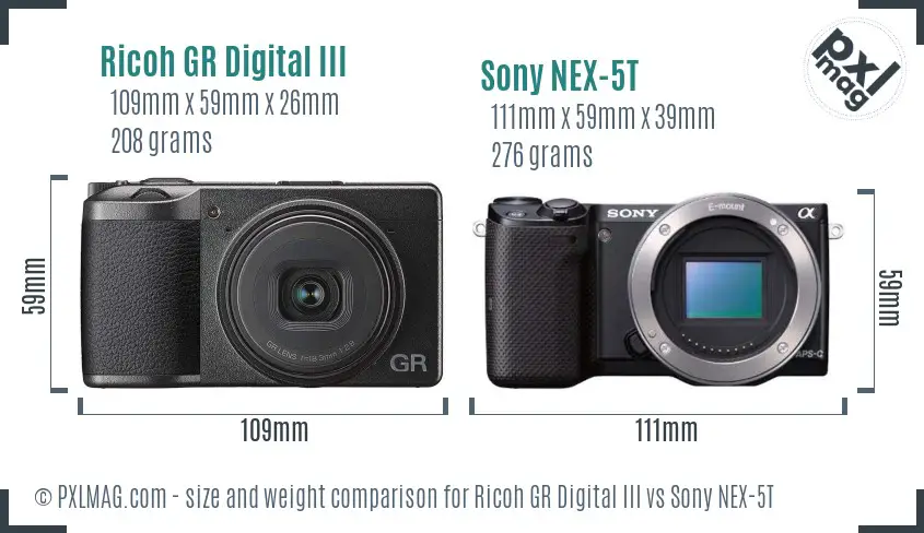 Ricoh GR Digital III vs Sony NEX-5T size comparison