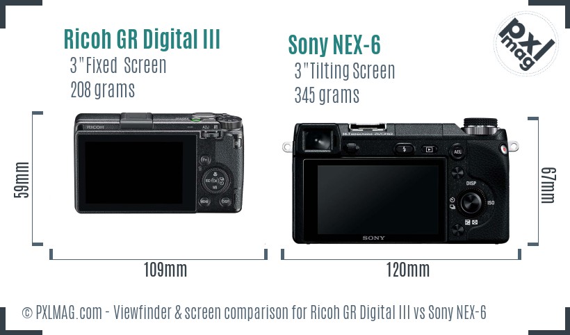 Ricoh GR Digital III vs Sony NEX-6 Screen and Viewfinder comparison