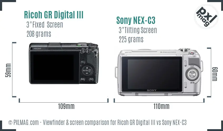 Ricoh GR Digital III vs Sony NEX-C3 Screen and Viewfinder comparison