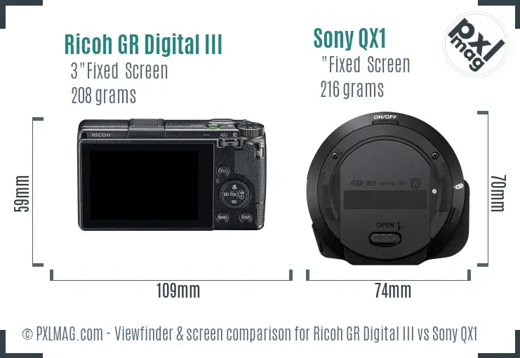 Ricoh GR Digital III vs Sony QX1 Screen and Viewfinder comparison Ricoh GR Digital III vs Sony QX1 Screen and Viewfinder comparison