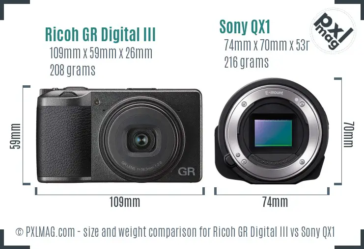 Ricoh GR Digital III vs Sony QX1 size comparison Ricoh GR Digital III vs Sony QX1 size comparison