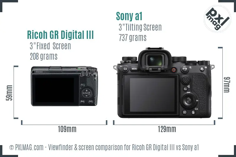 Ricoh GR Digital III vs Sony a1 Screen and Viewfinder comparison