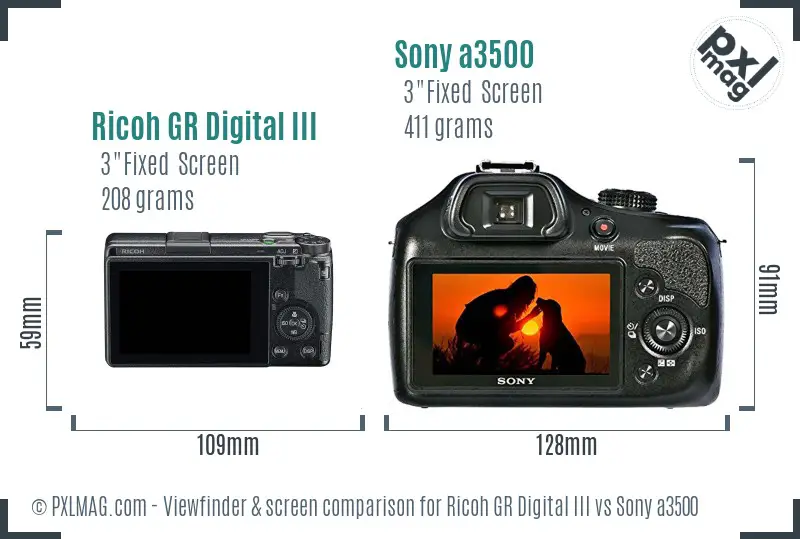 Ricoh GR Digital III vs Sony a3500 Screen and Viewfinder comparison