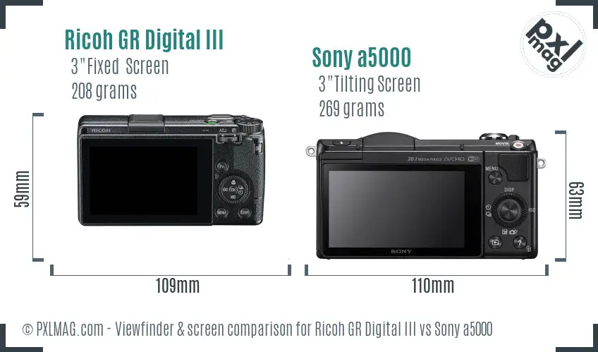 Ricoh GR Digital III vs Sony a5000 Screen and Viewfinder comparison