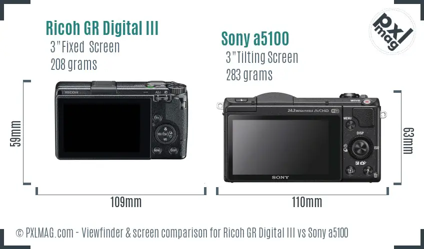 Ricoh GR Digital III vs Sony a5100 Screen and Viewfinder comparison