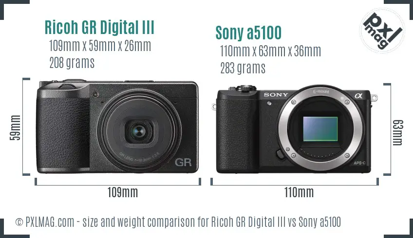 Ricoh GR Digital III vs Sony a5100 size comparison