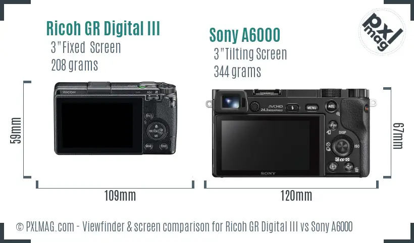 Ricoh GR Digital III vs Sony A6000 Screen and Viewfinder comparison