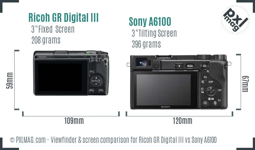 Ricoh GR Digital III vs Sony A6100 Screen and Viewfinder comparison