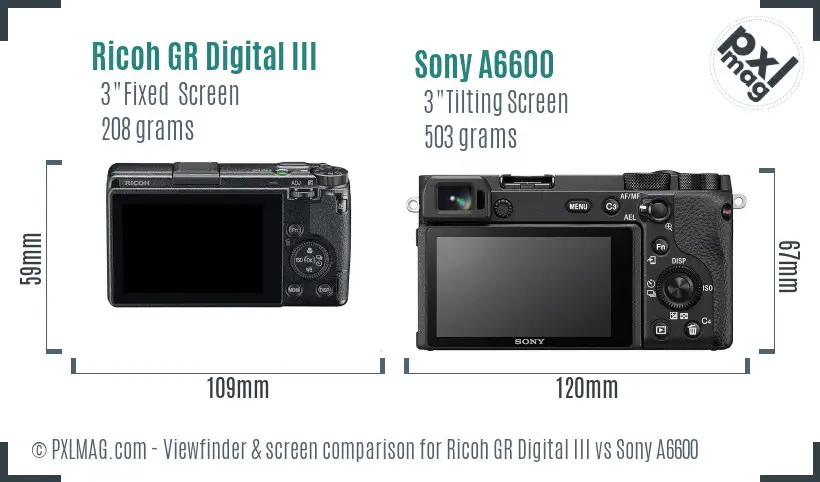 Ricoh GR Digital III vs Sony A6600 Screen and Viewfinder comparison