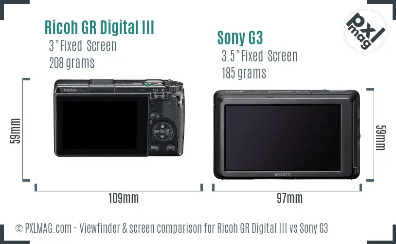 Ricoh GR Digital III vs Sony G3 Screen and Viewfinder comparison