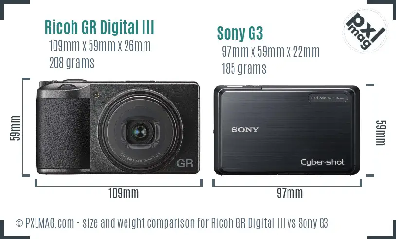 Ricoh GR Digital III vs Sony G3 size comparison