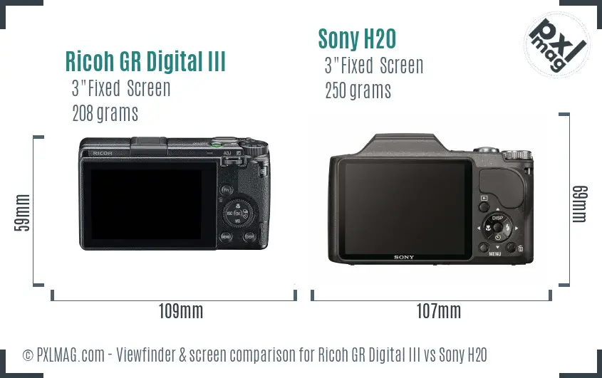 Ricoh GR Digital III vs Sony H20 Screen and Viewfinder comparison