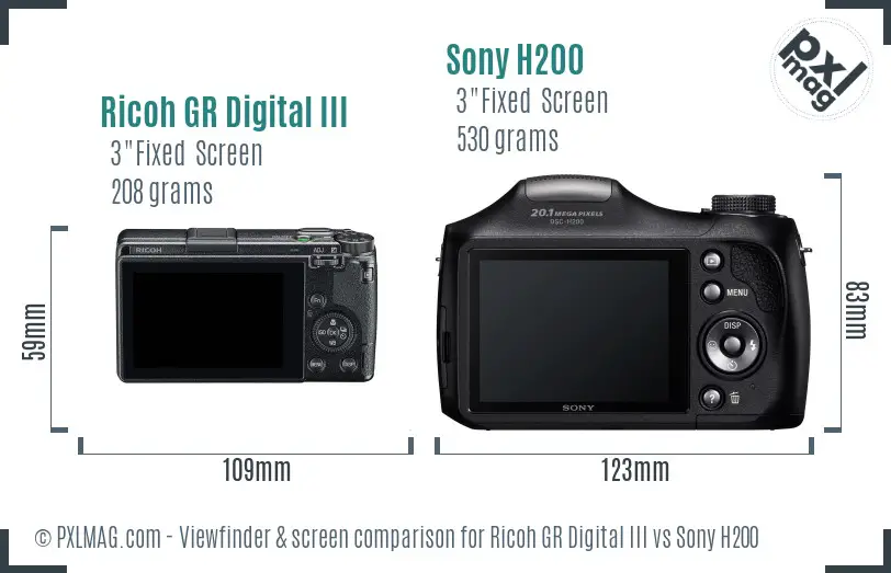Ricoh GR Digital III vs Sony H200 Screen and Viewfinder comparison Ricoh GR Digital III vs Sony H200 Screen and Viewfinder comparison