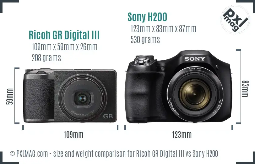 Ricoh GR Digital III vs Sony H200 size comparison Ricoh GR Digital III vs Sony H200 size comparison