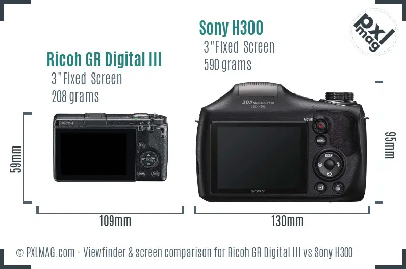 Ricoh GR Digital III vs Sony H300 Screen and Viewfinder comparison