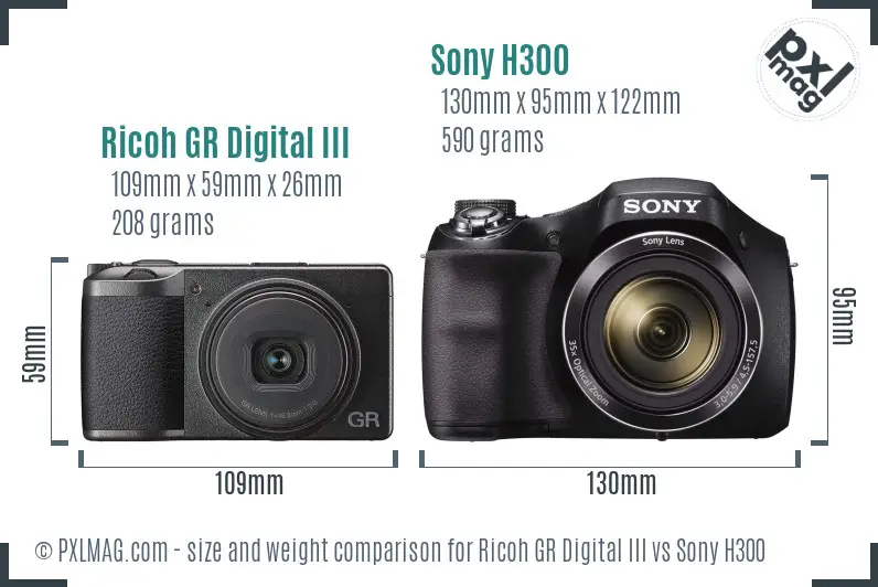 Ricoh GR Digital III vs Sony H300 size comparison