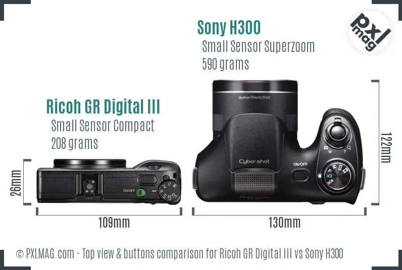 Ricoh GR Digital III vs Sony H300 top view buttons comparison