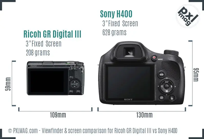 Ricoh GR Digital III vs Sony H400 Screen and Viewfinder comparison
