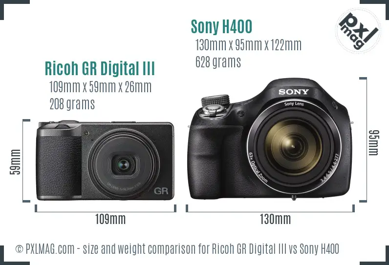 Ricoh GR Digital III vs Sony H400 size comparison