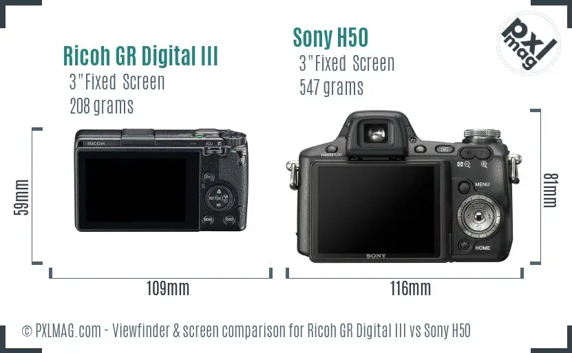 Ricoh GR Digital III vs Sony H50 Screen and Viewfinder comparison Ricoh GR Digital III vs Sony H50 Screen and Viewfinder comparison