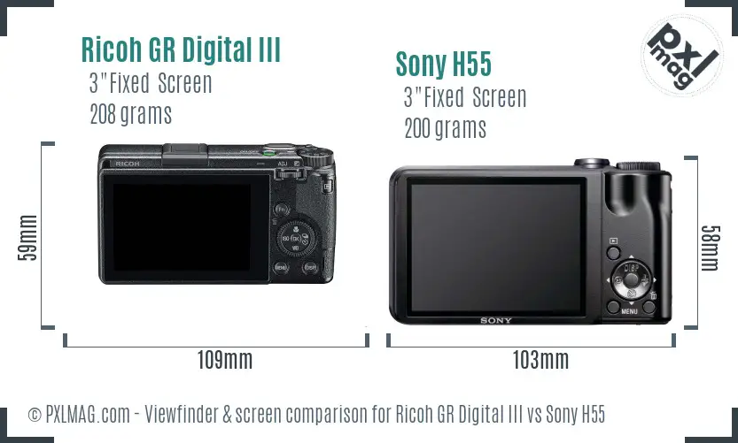 Ricoh GR Digital III vs Sony H55 Screen and Viewfinder comparison